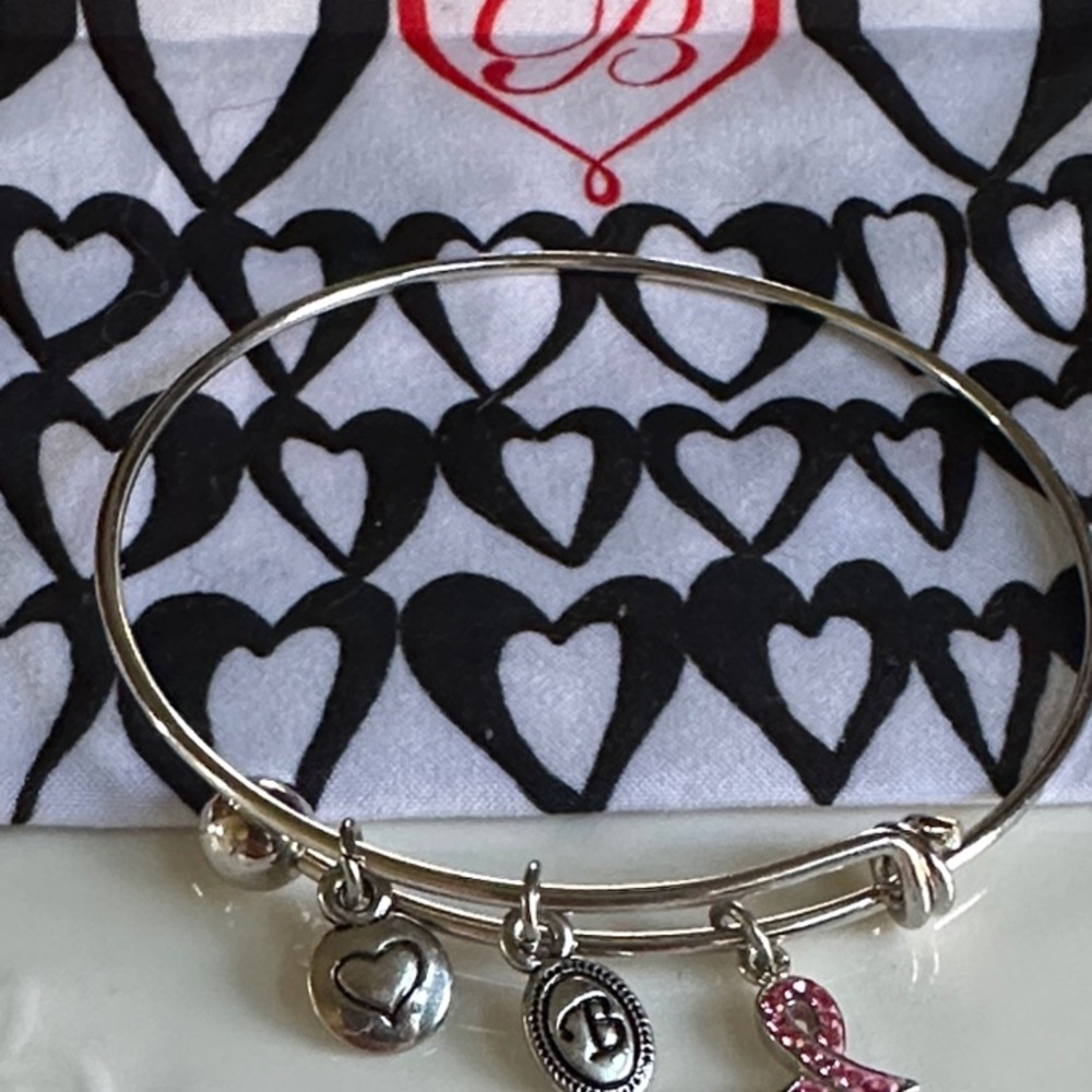Brighton Charm Bangle Bracelet with Pink Ribbon Charm